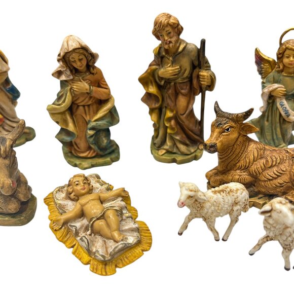 Vintage Italy Nativity Set Wood Stable 7 Figures + 2 Sheep Christmas Decor - Picture 6 of 10